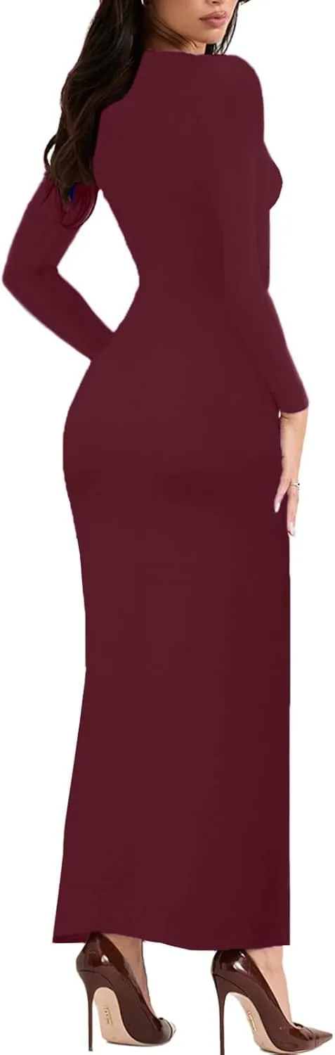 Women's Long Sleeve Bodycon Dress - Maxi Casual Fall Club Party Long Tight Pencil Dresses