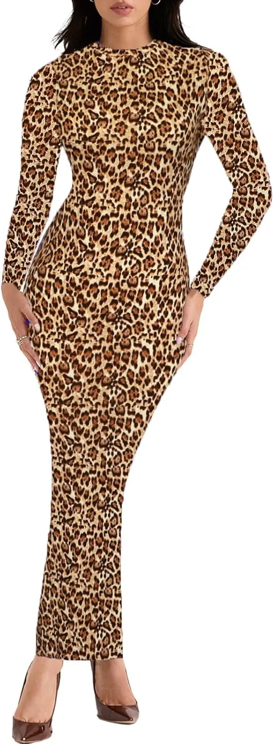 Women's Long Sleeve Bodycon Dress - Maxi Casual Fall Club Party Long Tight Pencil Dresses