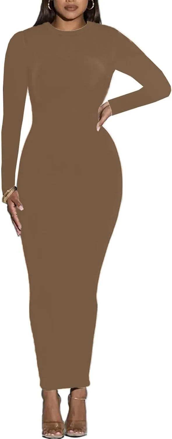 Women's Long Sleeve Bodycon Dress - Maxi Casual Fall Club Party Long Tight Pencil Dresses