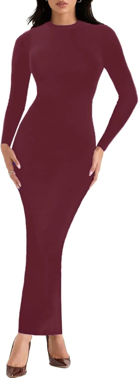 Women's Long Sleeve Bodycon Dress - Maxi Casual Fall Club Party Long Tight Pencil Dresses