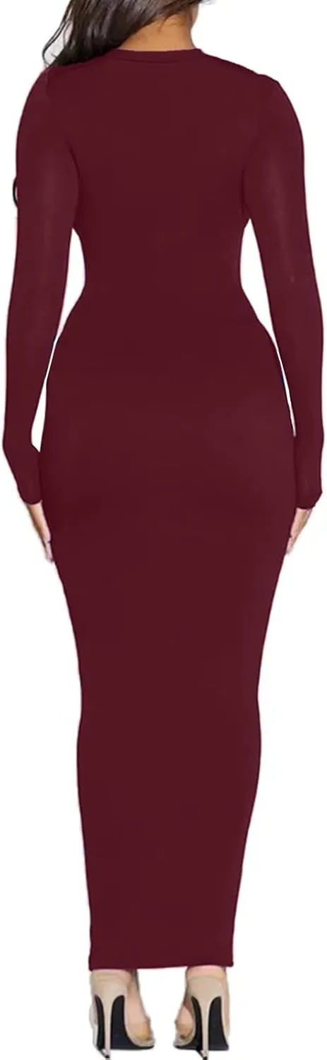 Women's Long Sleeve Bodycon Dress - Maxi Casual Fall Club Party Long Tight Pencil Dresses