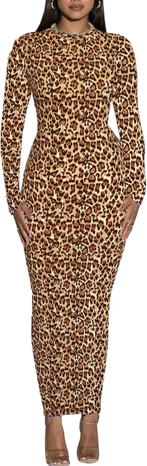 Women's Long Sleeve Bodycon Dress - Maxi Casual Fall Club Party Long Tight Pencil Dresses