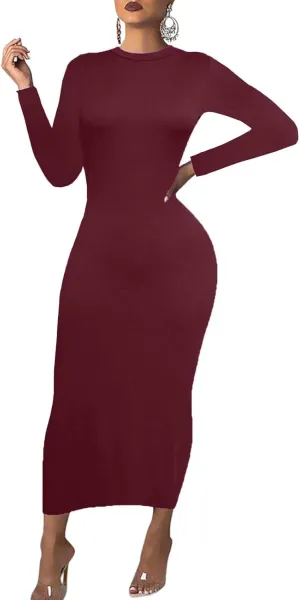 Women's Long Sleeve Bodycon Dress - Maxi Casual Fall Club Party Long Tight Pencil Dresses