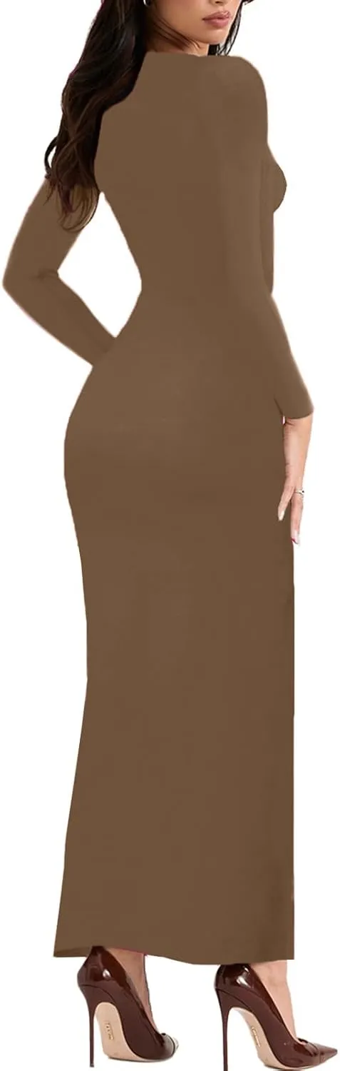 Women's Long Sleeve Bodycon Dress - Maxi Casual Fall Club Party Long Tight Pencil Dresses