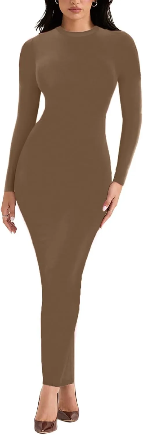 Women's Long Sleeve Bodycon Dress - Maxi Casual Fall Club Party Long Tight Pencil Dresses