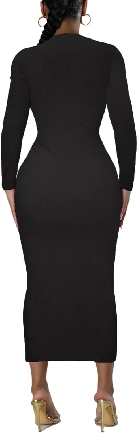 Women's Long Sleeve Bodycon Dress - Midi Casual Club Party Long Fitted Tight Fall Dresses