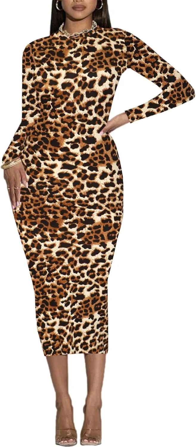 Women's Long Sleeve Bodycon Dress - Midi Casual Club Party Long Fitted Tight Fall Dresses