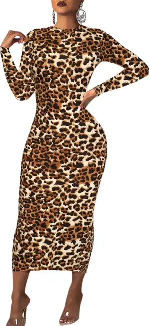Women's Long Sleeve Bodycon Dress - Midi Casual Club Party Long Fitted Tight Fall Dresses