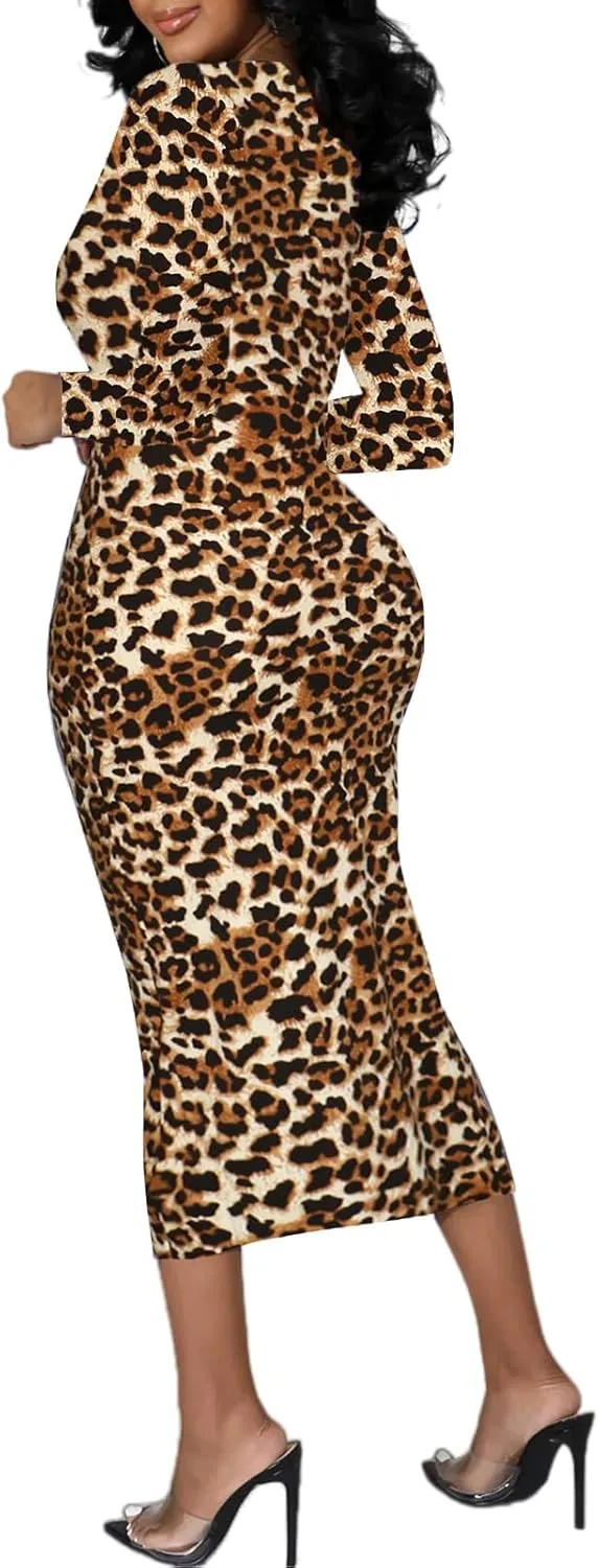 Women's Long Sleeve Bodycon Dress - Midi Casual Club Party Long Fitted Tight Fall Dresses