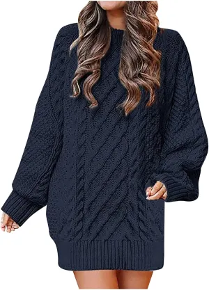Women's Long Sleeve Oversized Cable Knit Chunky Baggy Loose Pullover Tunic Mini Sweater Dress 2024 Trendy Fall Outfits