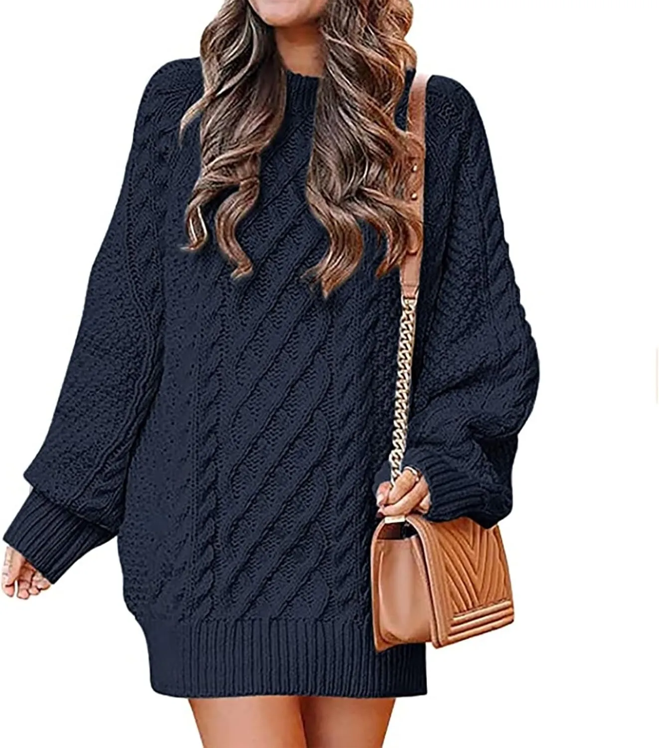 Women's Long Sleeve Oversized Cable Knit Chunky Baggy Loose Pullover Tunic Mini Sweater Dress 2024 Trendy Fall Outfits