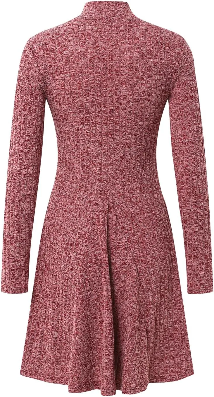 Women's Long Sleeved Mock Neck Knitted Casual Loose Ruffle A Line Mini Dress