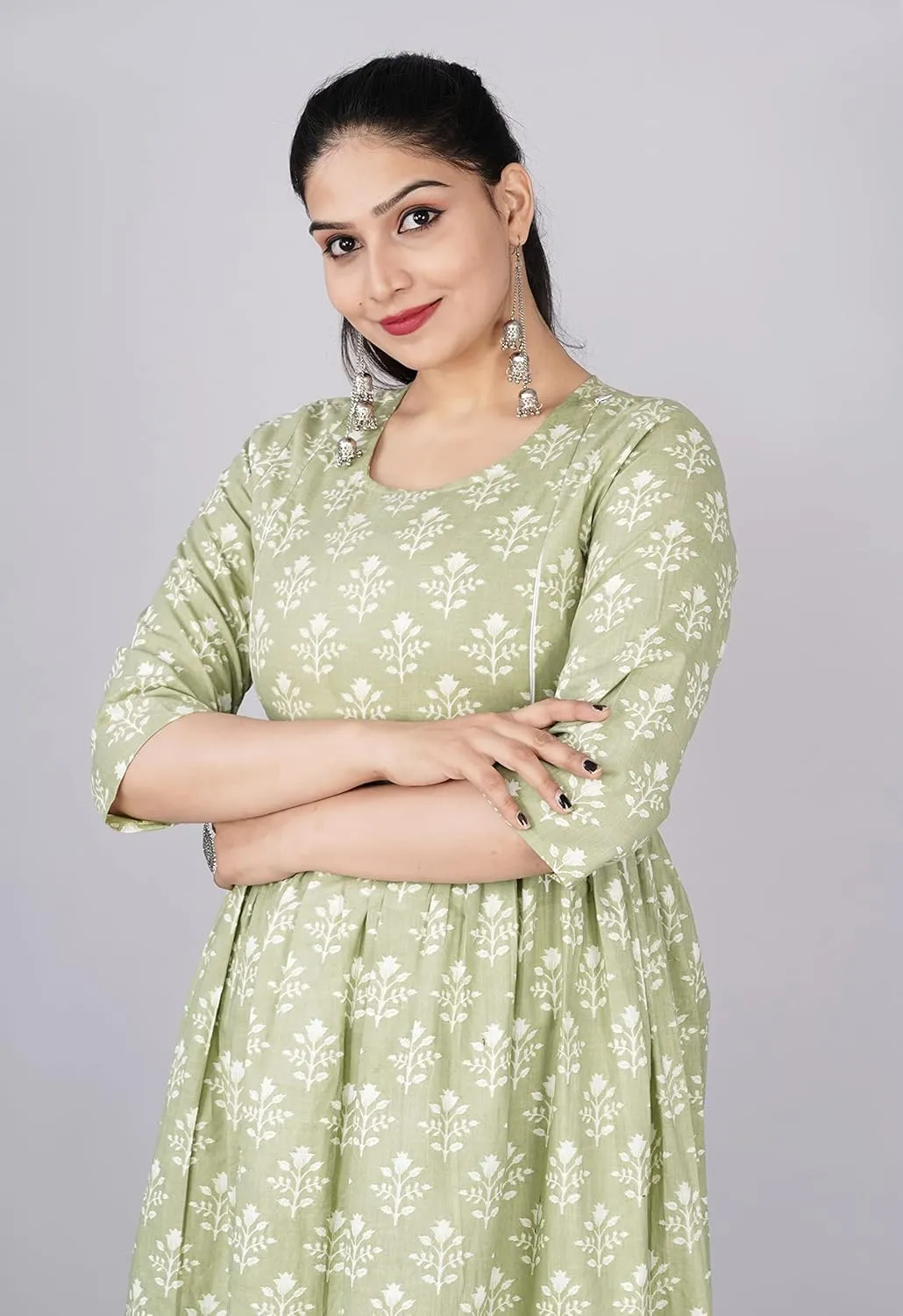 Women's Maternity Dress Kurti for Pregnancy Women with Breastfeeding Dress with Floral Maxi Maternity Dress