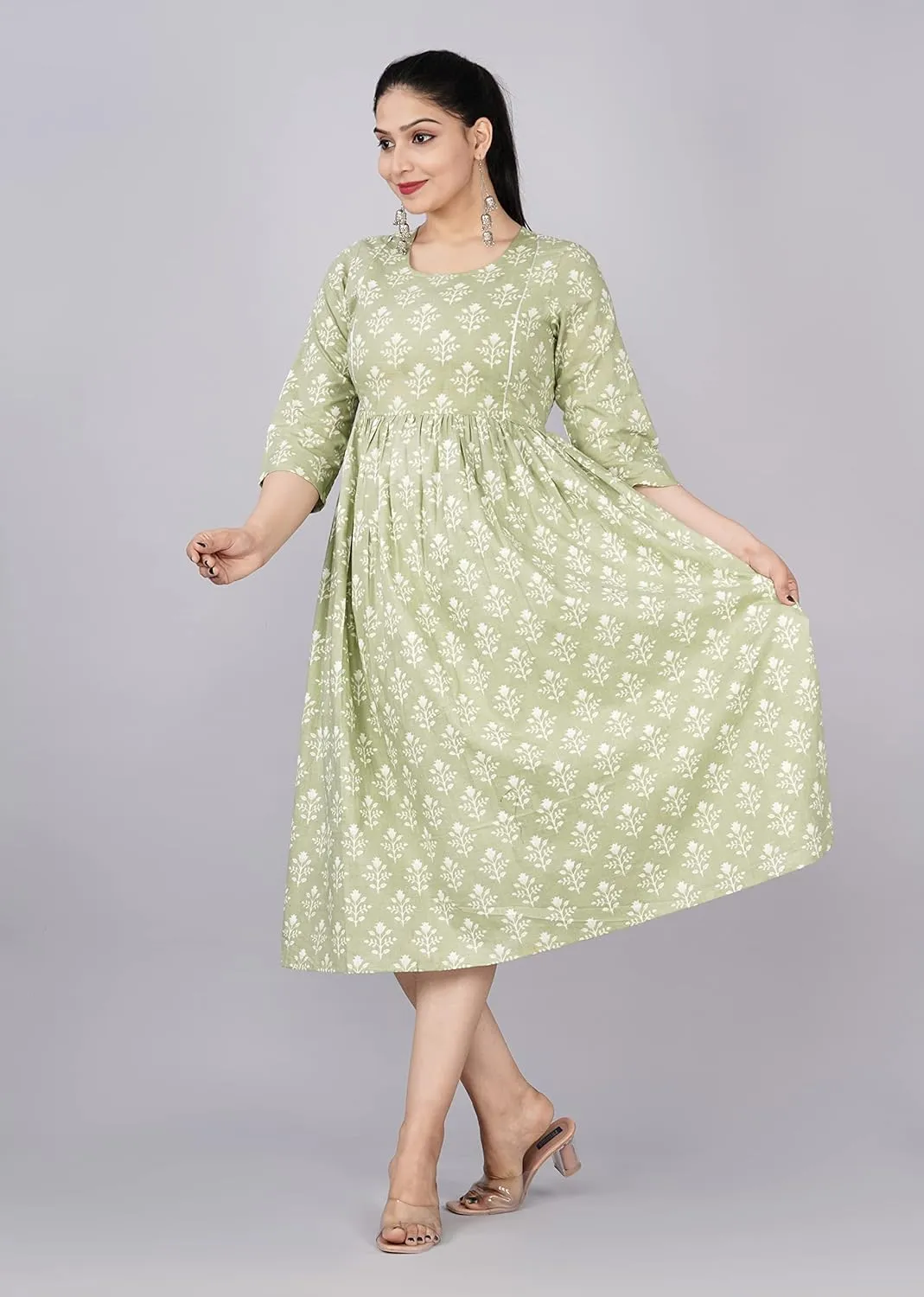 Women's Maternity Dress Kurti for Pregnancy Women with Breastfeeding Dress with Floral Maxi Maternity Dress