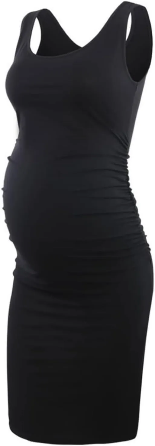 Womens Maternity Ribbed Tank Dress Sleeveless Slim Fit Dress Bodycon Prenancy Women Casual Dress