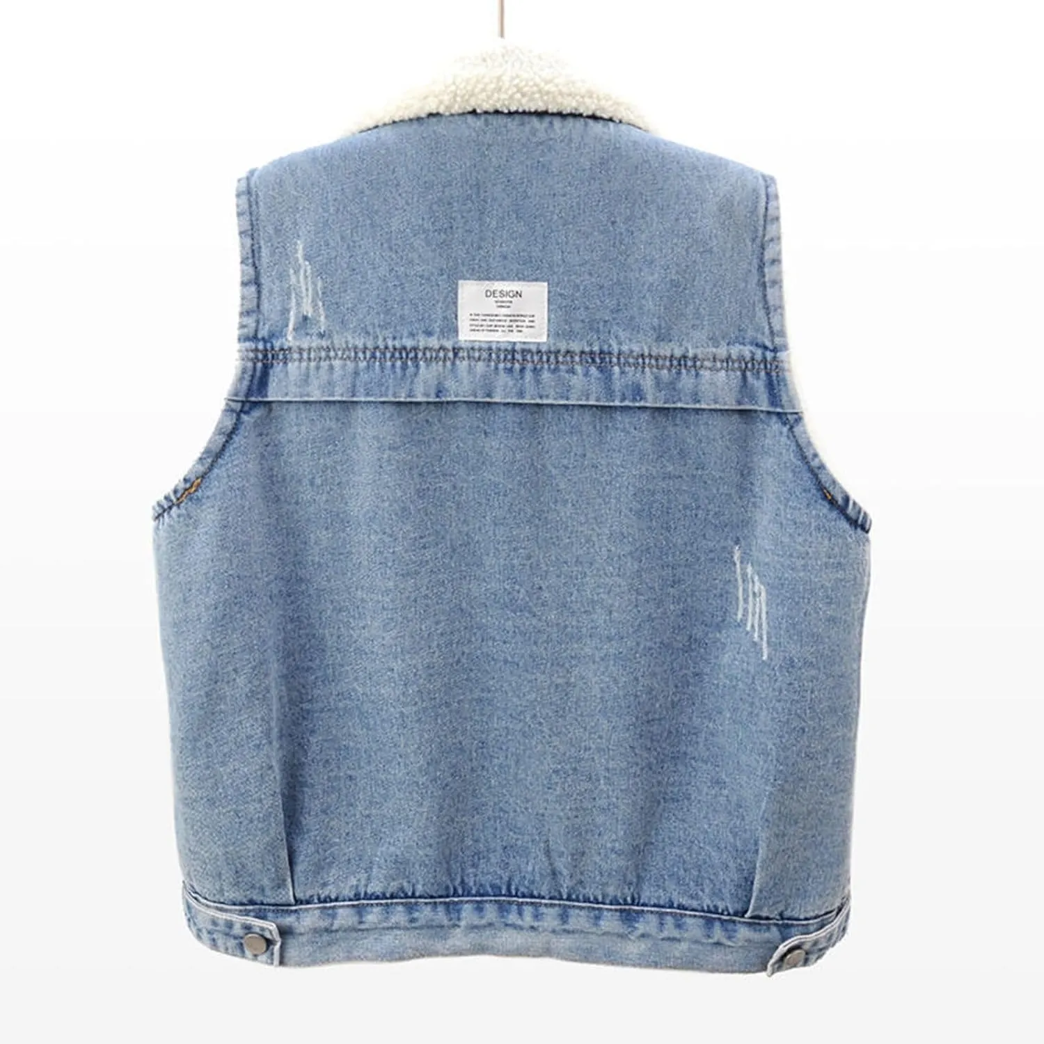Women's Sherpa Fleece Lined Denim Vest Classic Sleeveless Lapel Collar Jean Vest Jacket Button Up Coat With Pockets