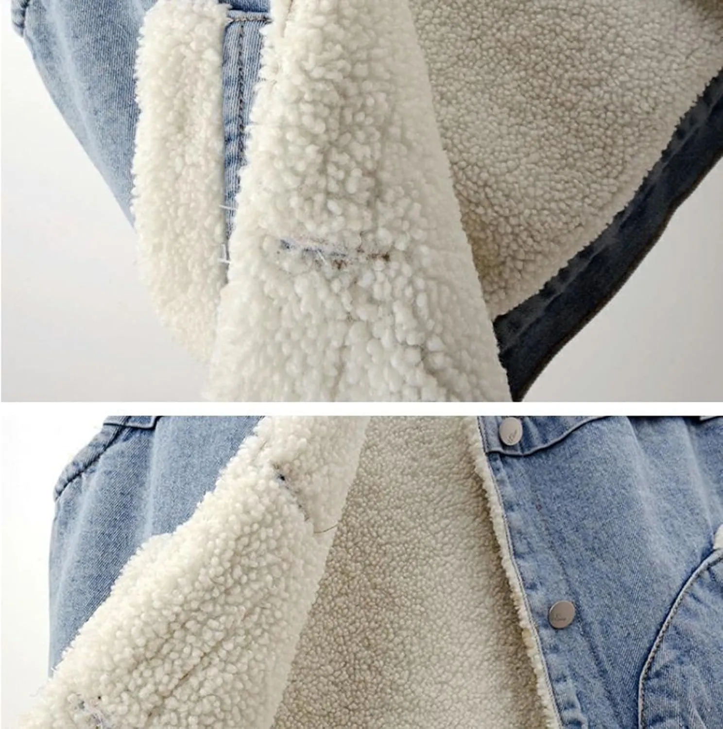 Women's Sherpa Fleece Lined Denim Vest Classic Sleeveless Lapel Collar Jean Vest Jacket Button Up Coat With Pockets