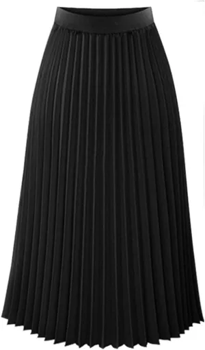 Womens Skirt Boho Leopard Print Midi Long Shirring Solid Pleated Skirts High Waisted Casual A Line Long Skirts