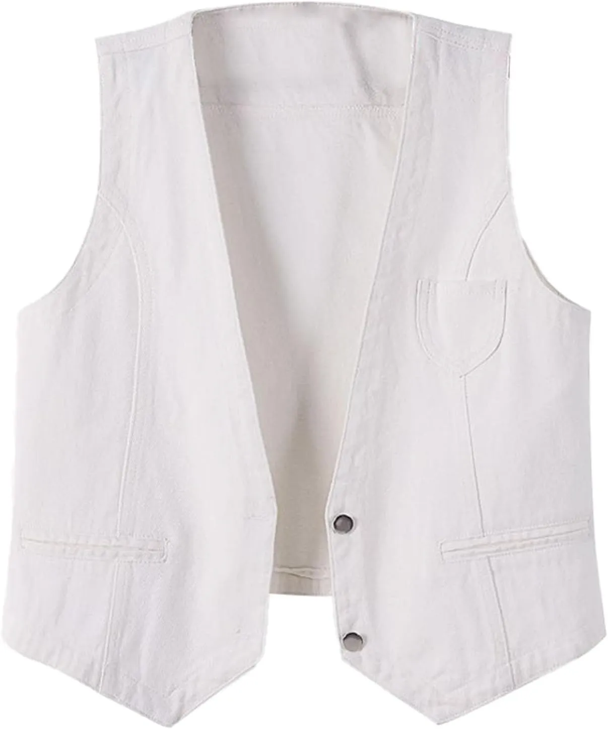 Women's Sleeveless Denim Vest Y2K V Neck Button Down Jean Tank Tops Waistcoat Casual Loose Jackets with Pockets