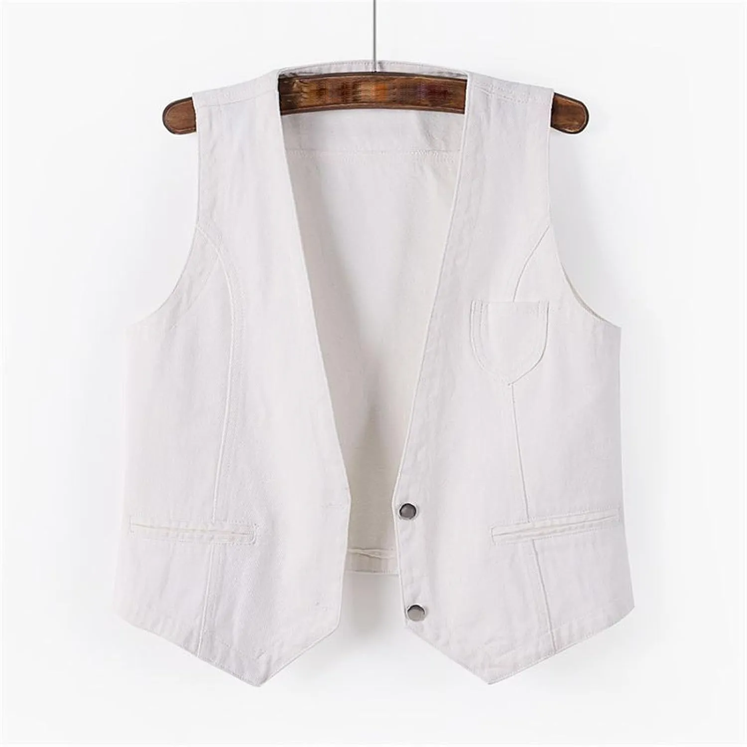 Women's Sleeveless Denim Vest Y2K V Neck Button Down Jean Tank Tops Waistcoat Casual Loose Jackets with Pockets
