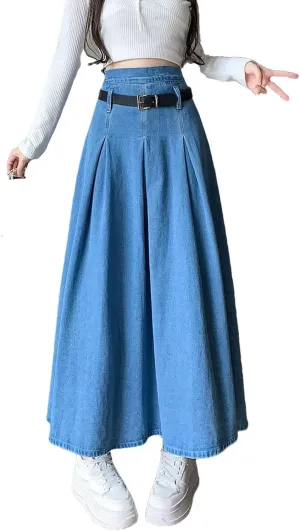 Women's Summer Denim Skirt High-Waisted Medium-Length Versatile Umbrella Skirt Casual Stretch Skirts