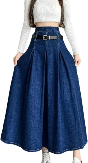 Women's Summer Denim Skirt High-Waisted Medium-Length Versatile Umbrella Skirt Casual Stretch Skirts