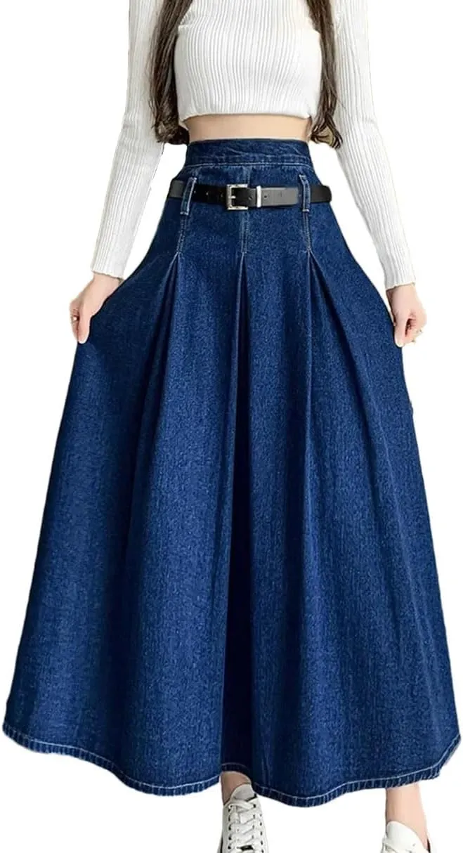 Women's Summer Denim Skirt High-Waisted Medium-Length Versatile Umbrella Skirt Casual Stretch Skirts