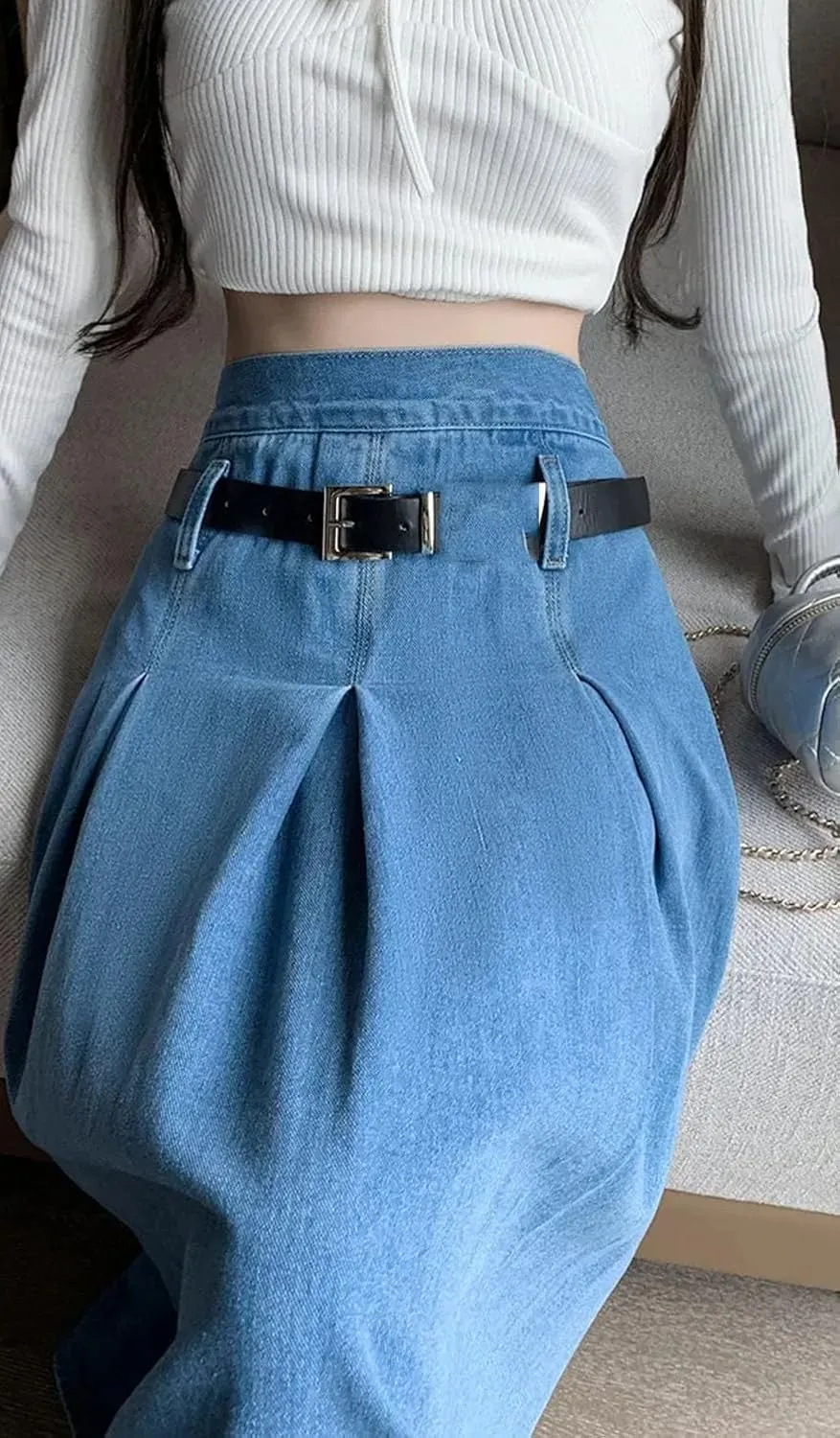 Women's Summer Denim Skirt High-Waisted Medium-Length Versatile Umbrella Skirt Casual Stretch Skirts