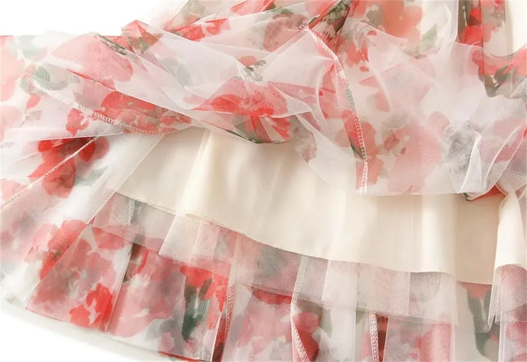 Women's Summer Medium Length Printed High Waist A-Line Umbrella Skirt