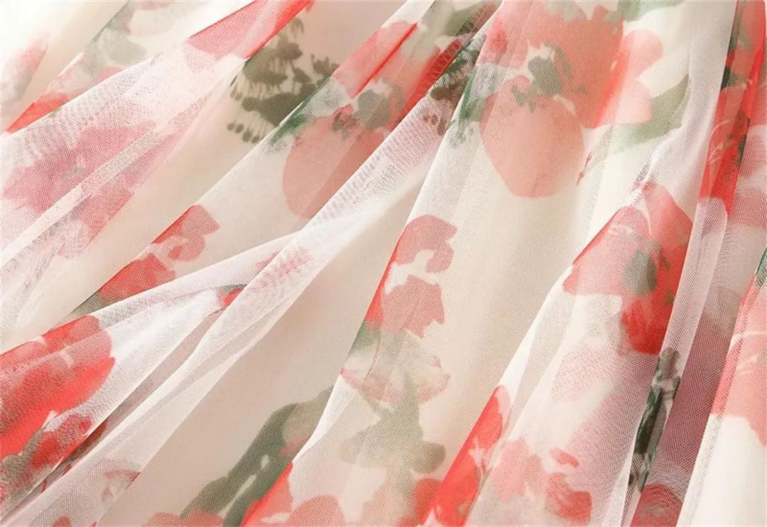 Women's Summer Medium Length Printed High Waist A-Line Umbrella Skirt