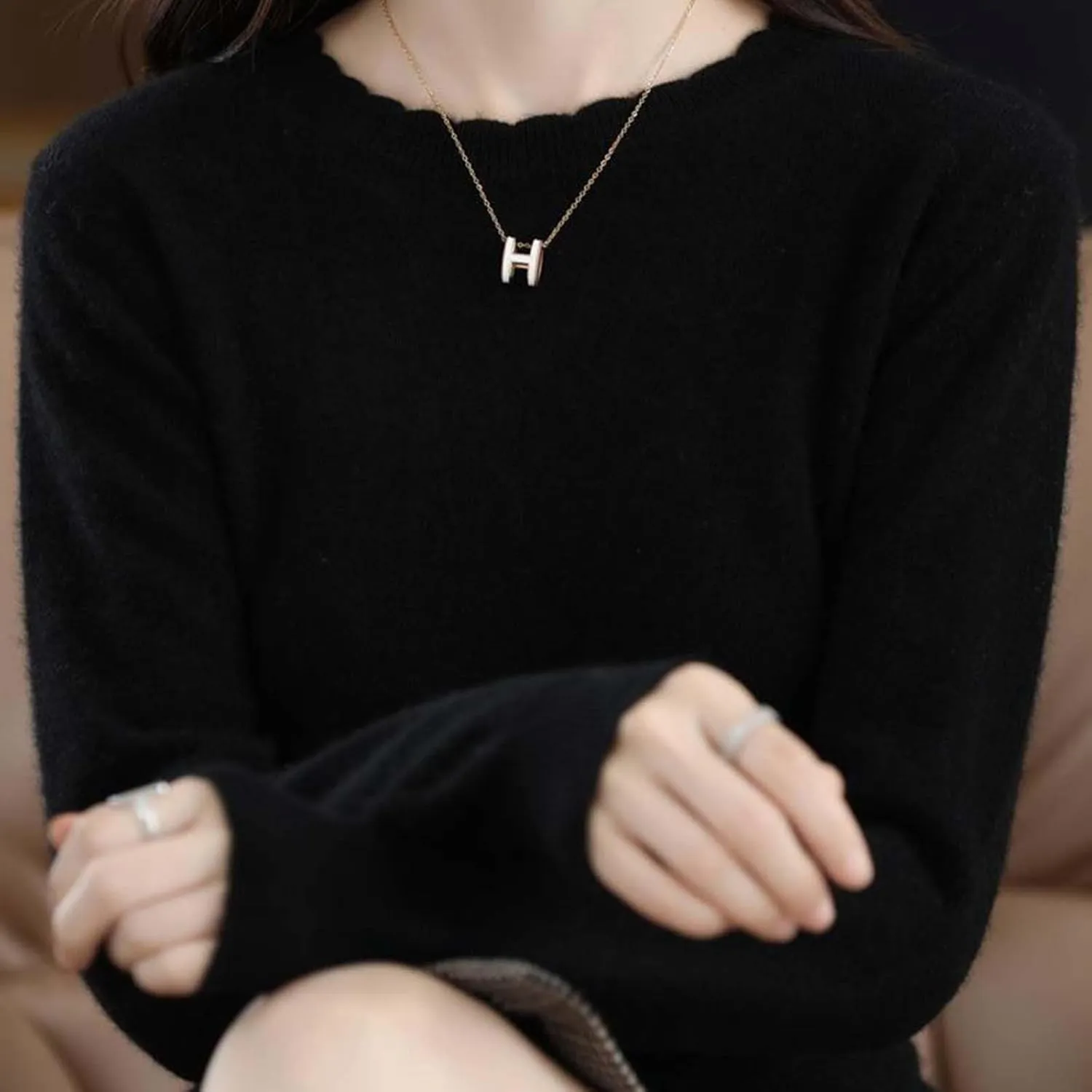 Women's Sweater Crewneck Cashmere Solid Color Long Sleeve Bottoming Shirt Pullover Tops Trendy Thermal Shirt Outfits