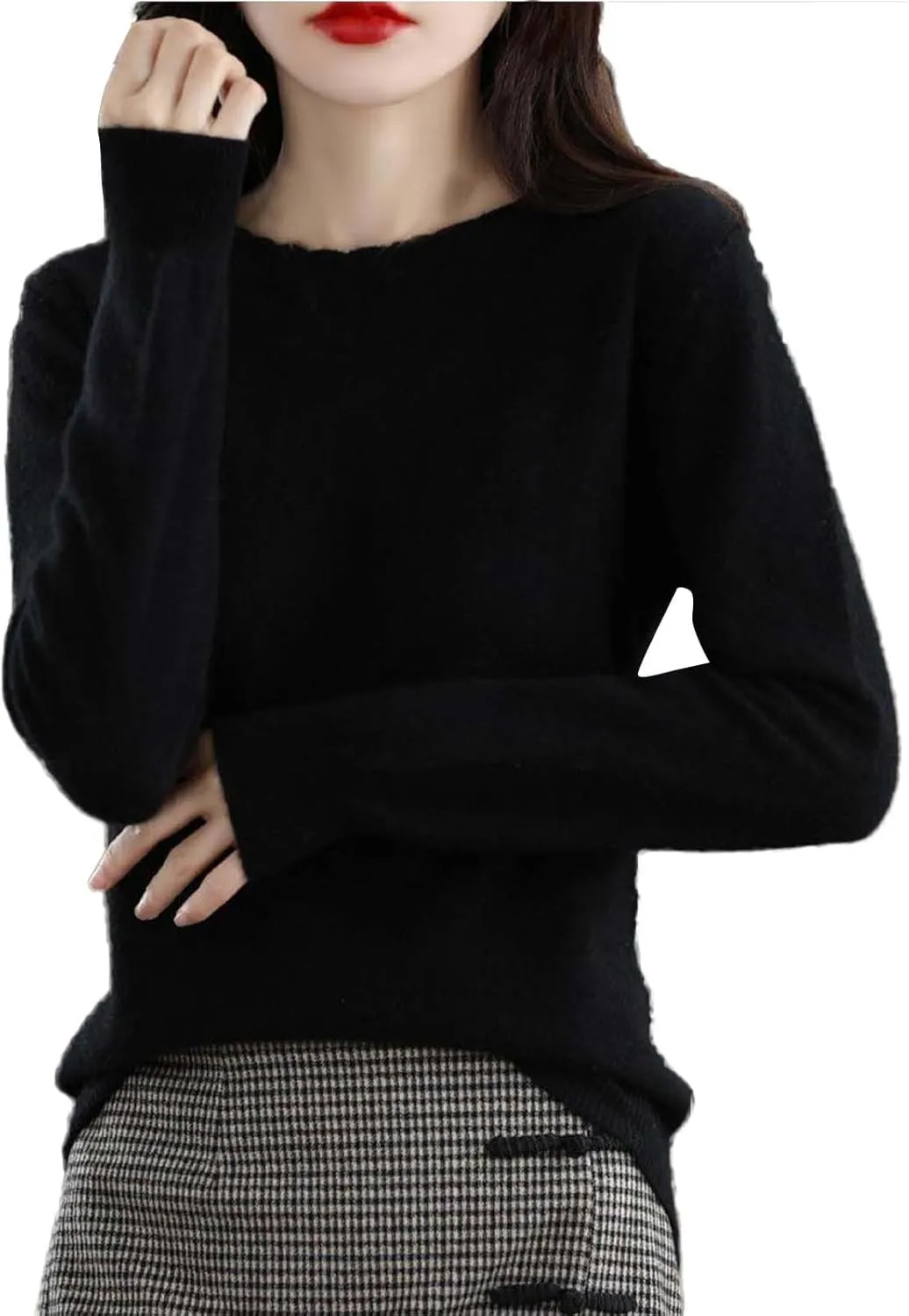 Women's Sweater Crewneck Cashmere Solid Color Long Sleeve Bottoming Shirt Pullover Tops Trendy Thermal Shirt Outfits