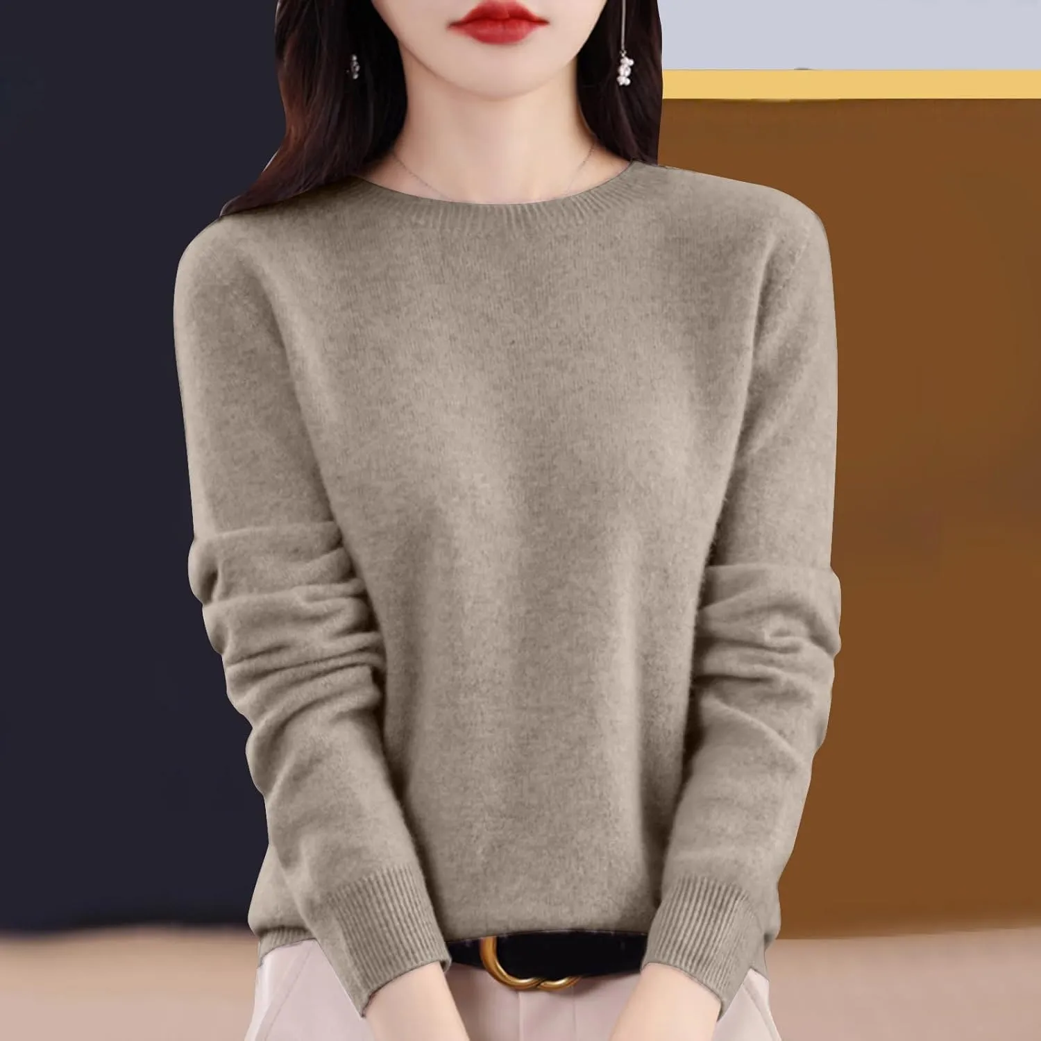 Women's Sweater Crewneck Cashmere Solid Color Long Sleeve Bottoming Shirt Pullover Tops Trendy Thermal Shirt Outfits