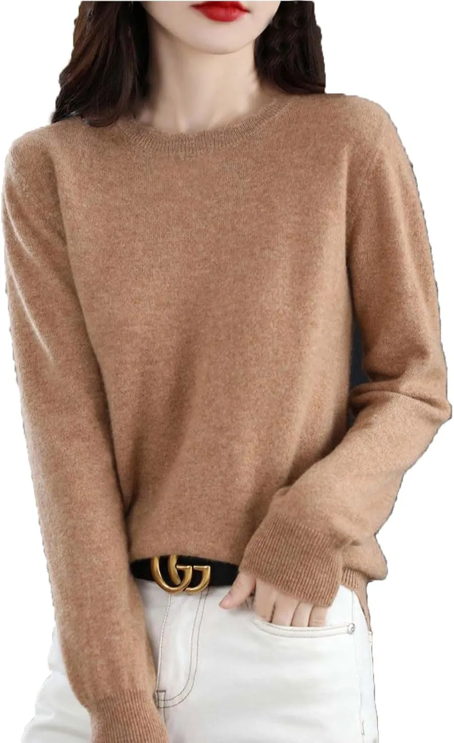 Women's Sweater Crewneck Cashmere Solid Color Long Sleeve Bottoming Shirt Pullover Tops Trendy Thermal Shirt Outfits