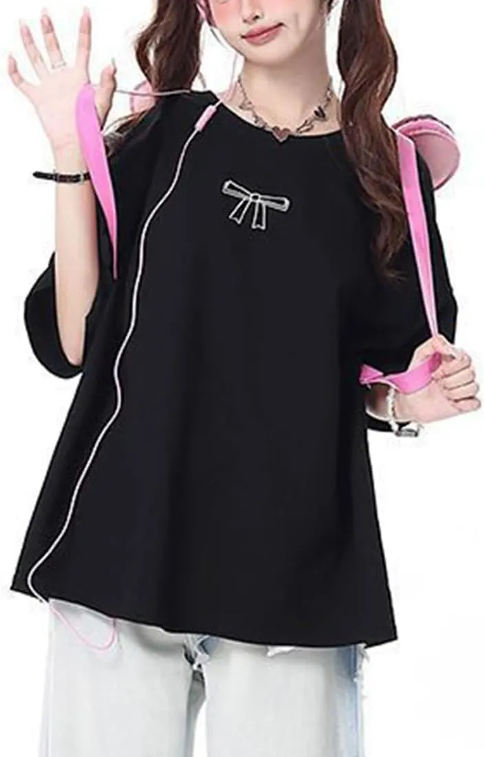 Womens T-Shirt Back Lace Up Tops Colorful Short Sleeve T-Shirt Summer Wear Personalized Tee