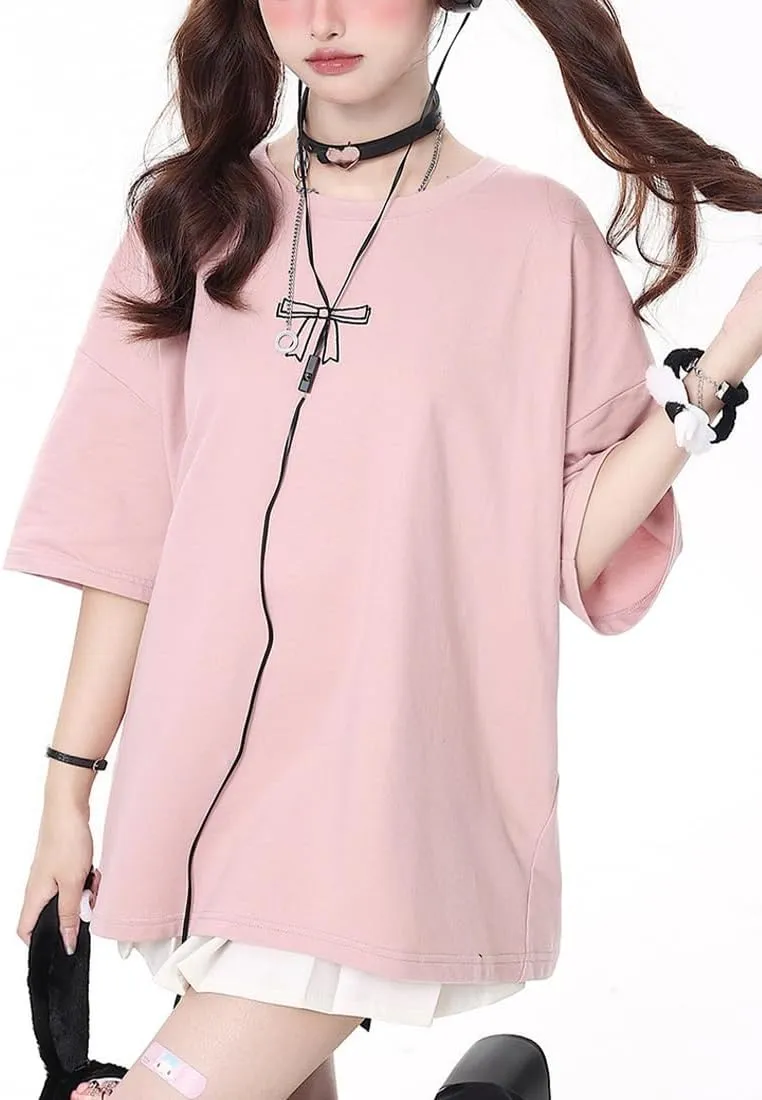 Womens T-Shirt Back Lace Up Tops Colorful Short Sleeve T-Shirt Summer Wear Personalized Tee