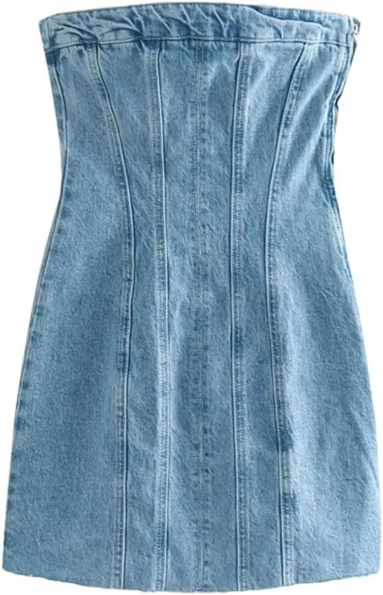 Women's Tube Top Denim Dress Chic Tight Package Hip Mini Skirt