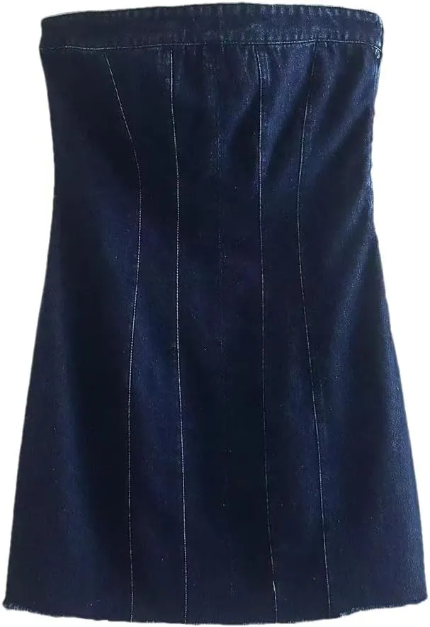 Women's Tube Top Denim Dress Chic Tight Package Hip Mini Skirt