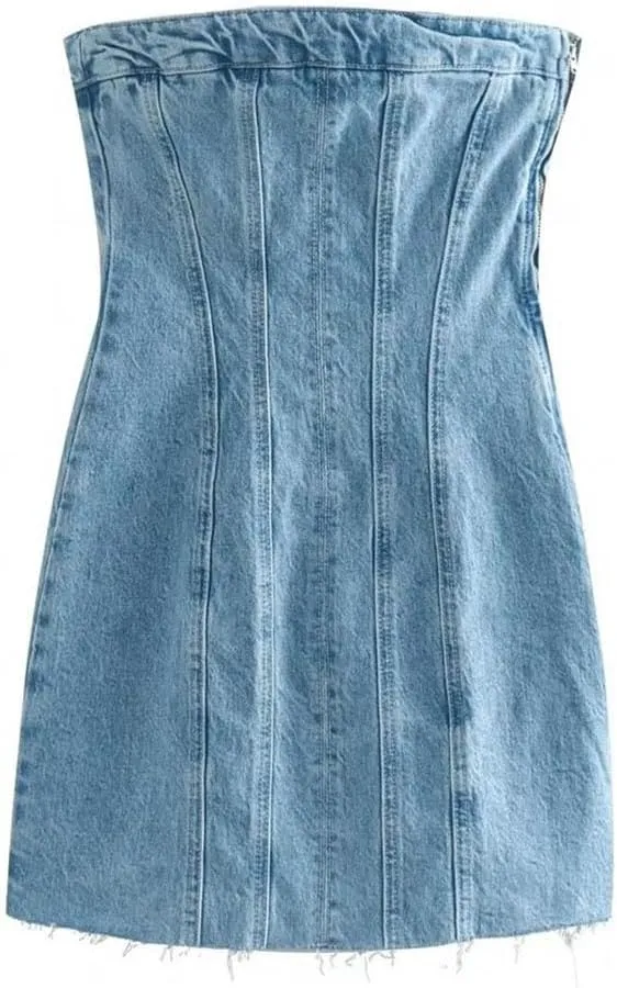 Women's Tube Top Denim Dress Chic Tight Package Hip Mini Skirt