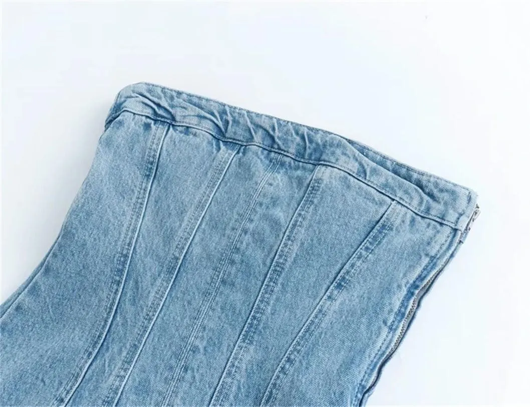 Women's Tube Top Denim Dress Chic Tight Package Hip Mini Skirt