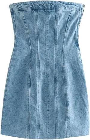 Women's Tube Top Denim Dress Chic Tight Package Hip Mini Skirt