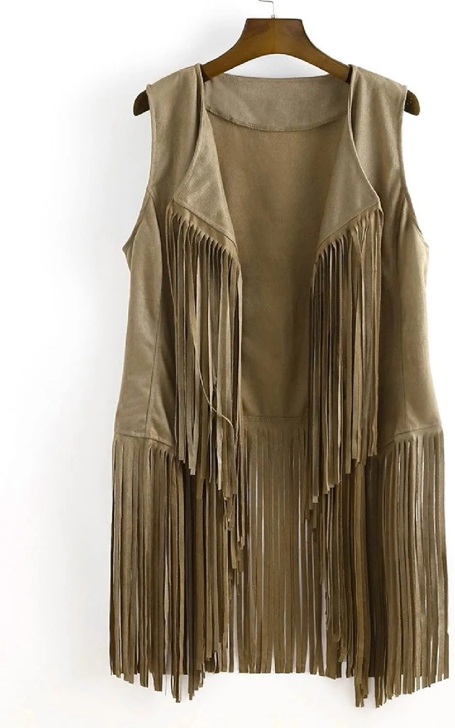 Womens Vintage Western Fringe Vest Tops Classic Suede Leather 70s Cowboy Shirt Sleeveless Tassels Cardigan Jackets