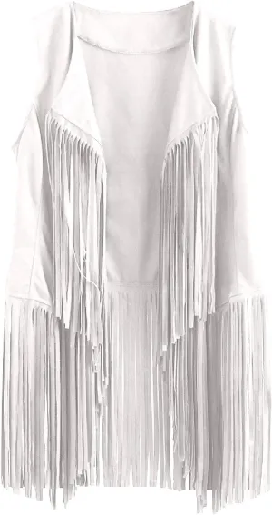 Womens Vintage Western Fringe Vest Tops Classic Suede Leather 70s Cowboy Shirt Sleeveless Tassels Cardigan Jackets