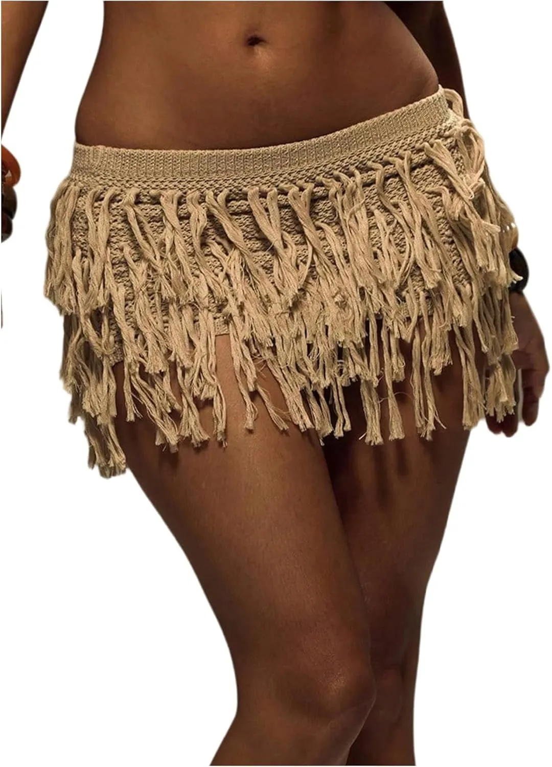 Women's Y2k Fringe Mini Skirt Tassel Low Rise Knitted Summer Vacation Skirt
