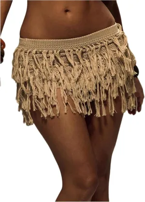 Women's Y2k Fringe Mini Skirt Tassel Low Rise Knitted Summer Vacation Skirt