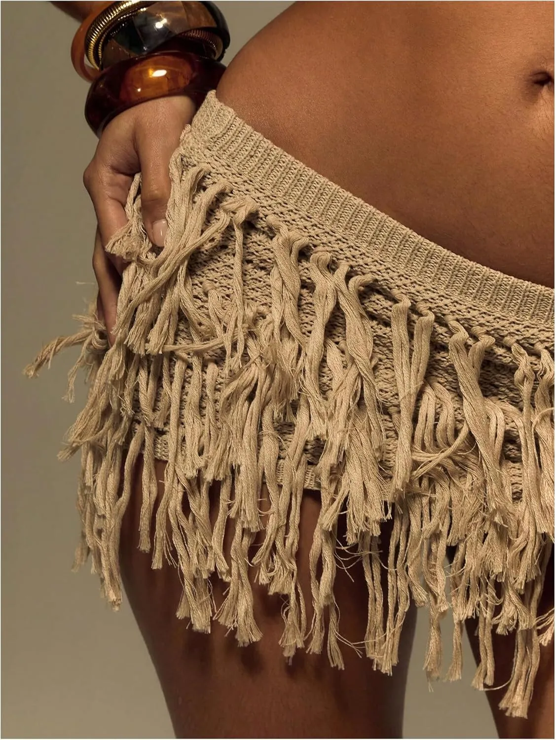 Women's Y2k Fringe Mini Skirt Tassel Low Rise Knitted Summer Vacation Skirt