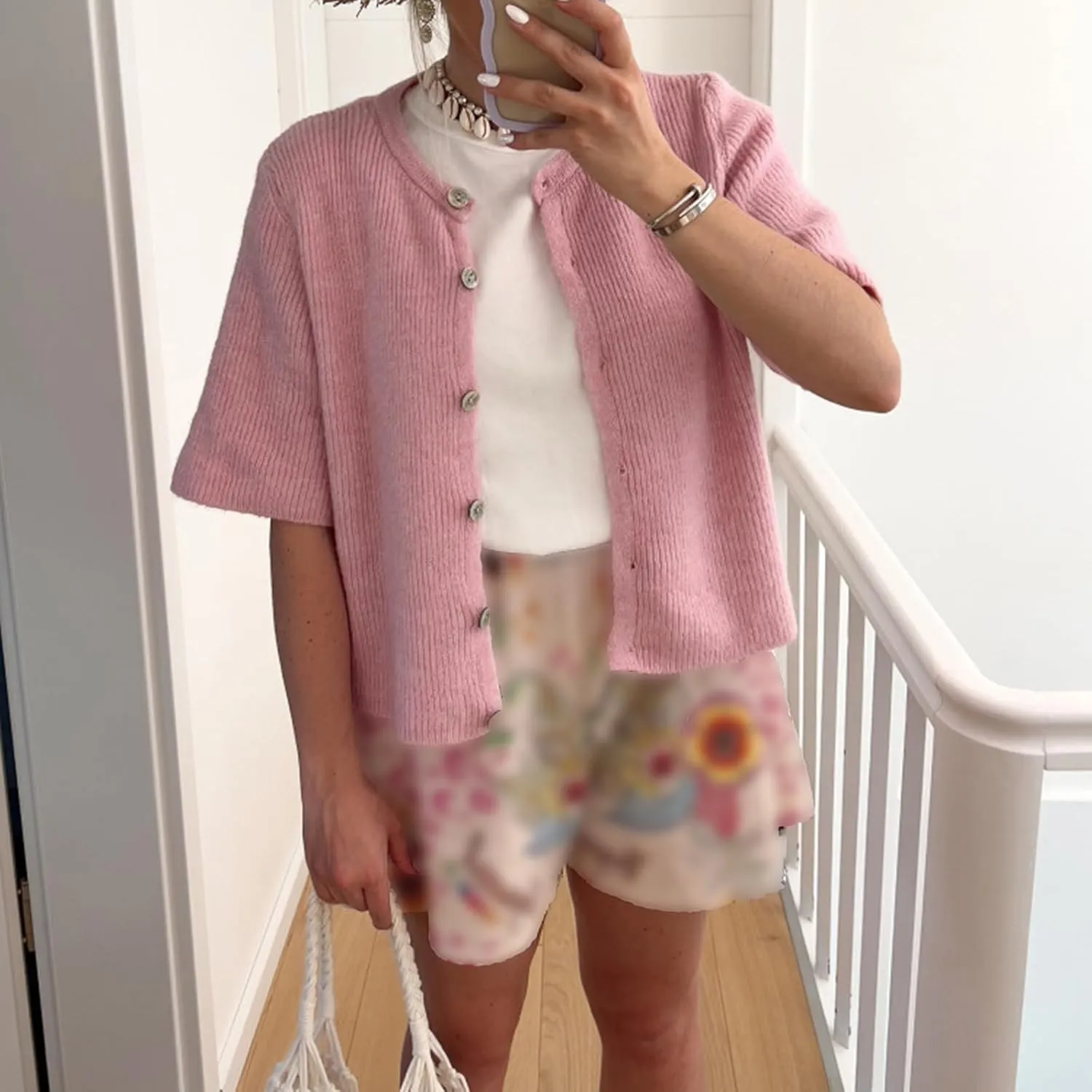 Women's Y2K Summer Button Down Sweater Cardigans Shirts Short Sleeve Knitted Blouse Top Going Out Cropped Knit Tops
