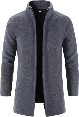 Ymosrh Mens Coats and Jackets Winter Casual Medium Length Stand Collar Zipper Mink Velvet Windbreaker Jacket Coat