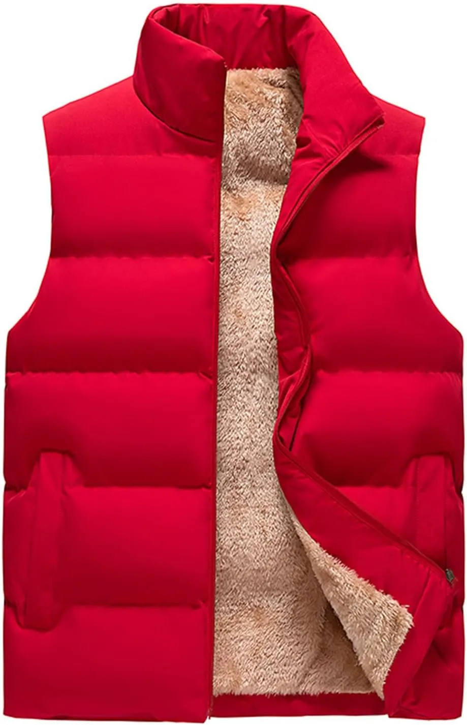 Zeiyignr Men's Vests Outerwear Fleece Lined Puffer Vest Warm Winter Vest Casual Stand Collar Padded Down Vest Jacket Coat